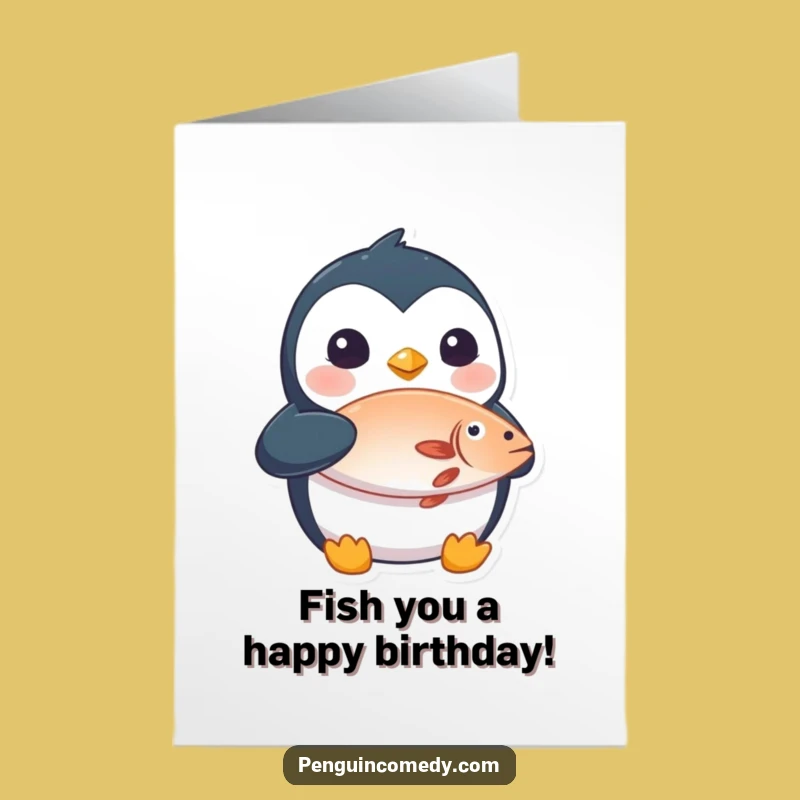 Free Printable Penguin Birthday Card Funny Downloadable Gift Surprise Fish