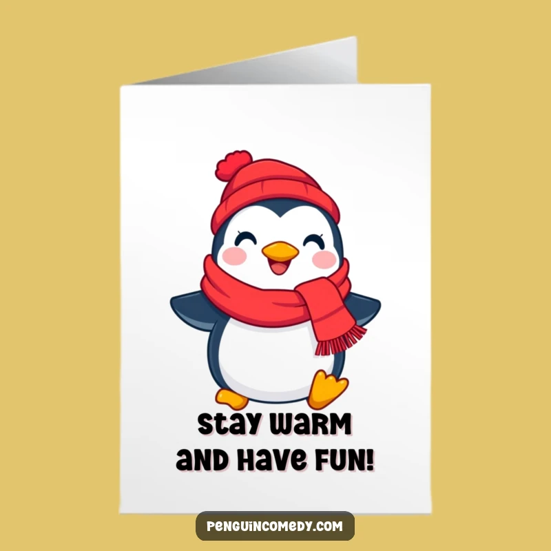 Free Printable Birthday Card: Cheerful Penguin Scarf, Cozy Downloadable Gift