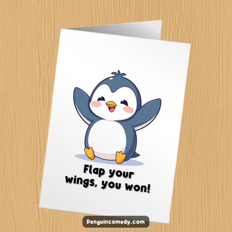 Funny Free Printable Congratulations Card: A penguin enthusiastically flapping its wings, expressing excitement and congratulations for a job well done.