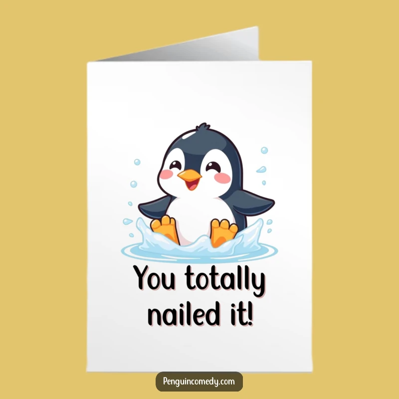 Free Printable Congrats Card: Penguin's Icy Splash! Perfect Downloadable Gift