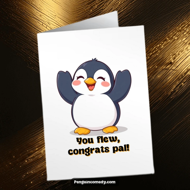 Funny Free Printable Penguin Congratulations Card: Cheerful penguin flapping wings, ideal for a dynamic printable message.
