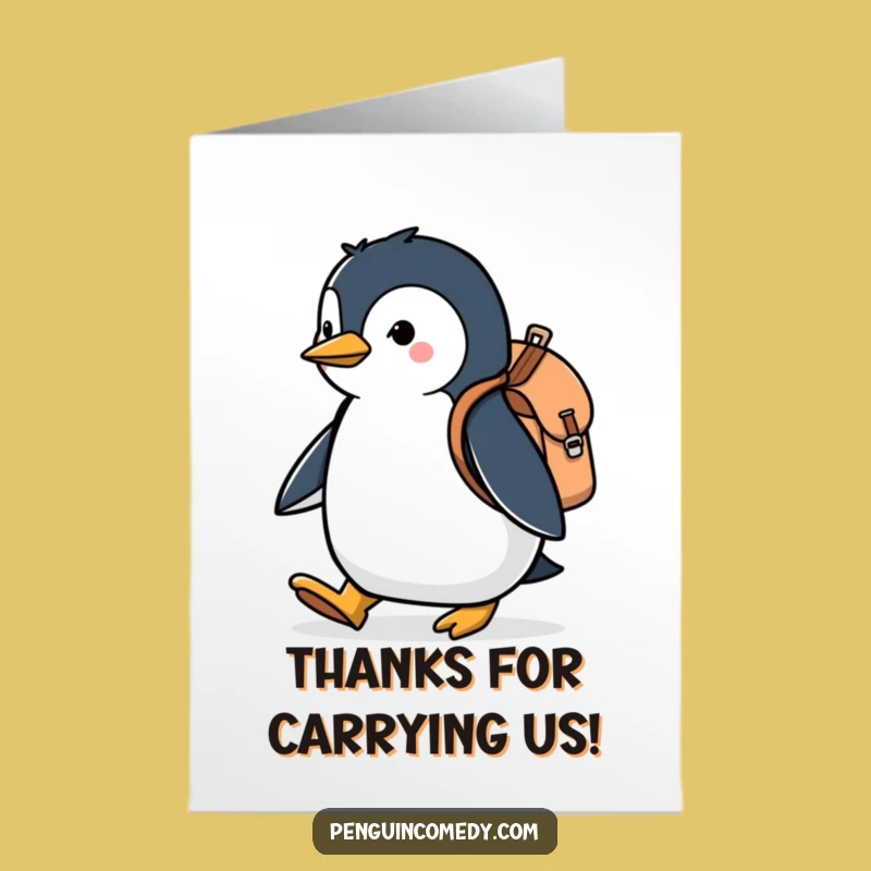 Free Printable Penguin Backpack Thank You Card: Funny Marching Downloadable
