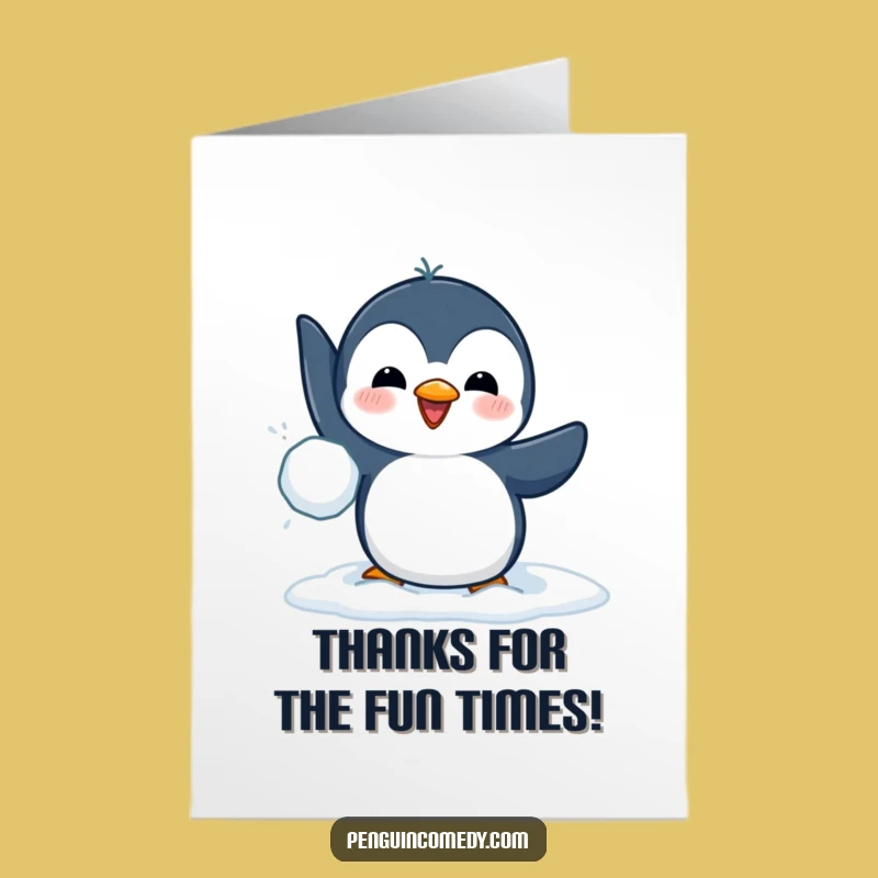 Free Printable Penguin Thank You Card: Funny Snowball Flipper Downloadable