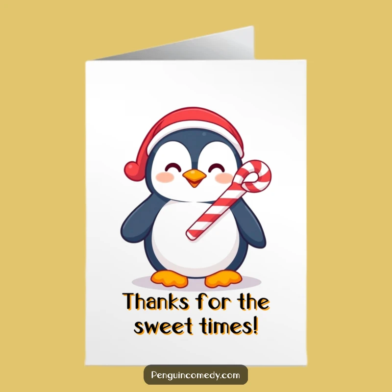 Free Printable Penguin Candy Cane Thank You Card: Funny Smile Downloadable