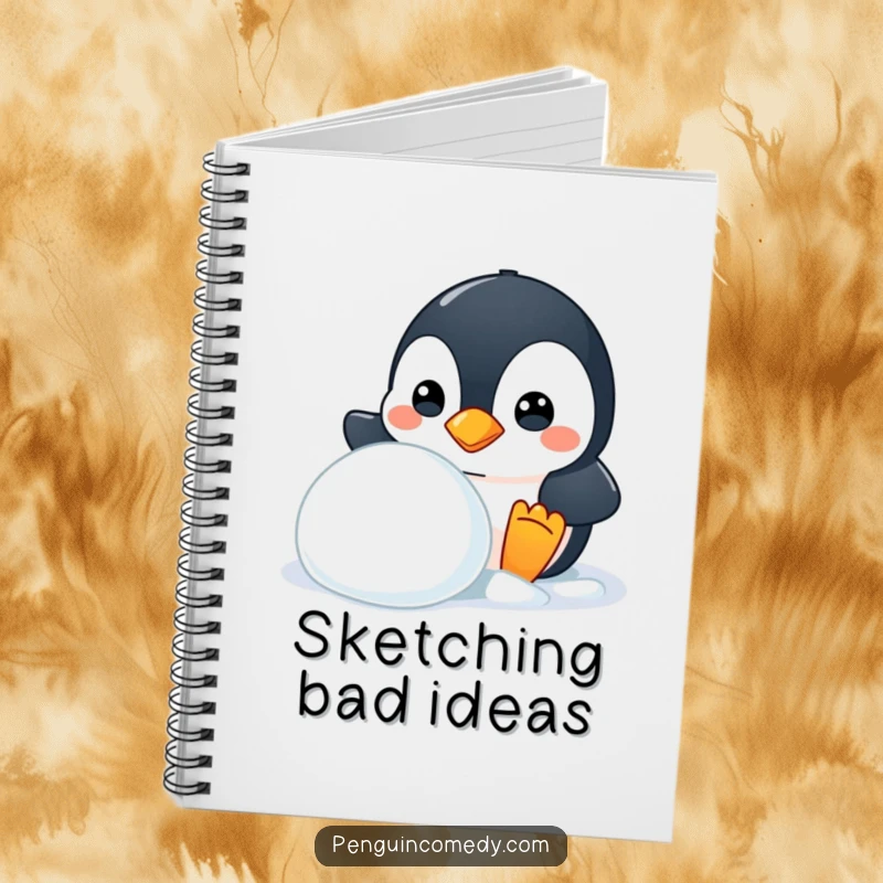 Funny notebook with a mischievous penguin peeking, ideal for notes and plans, a humorous gift.