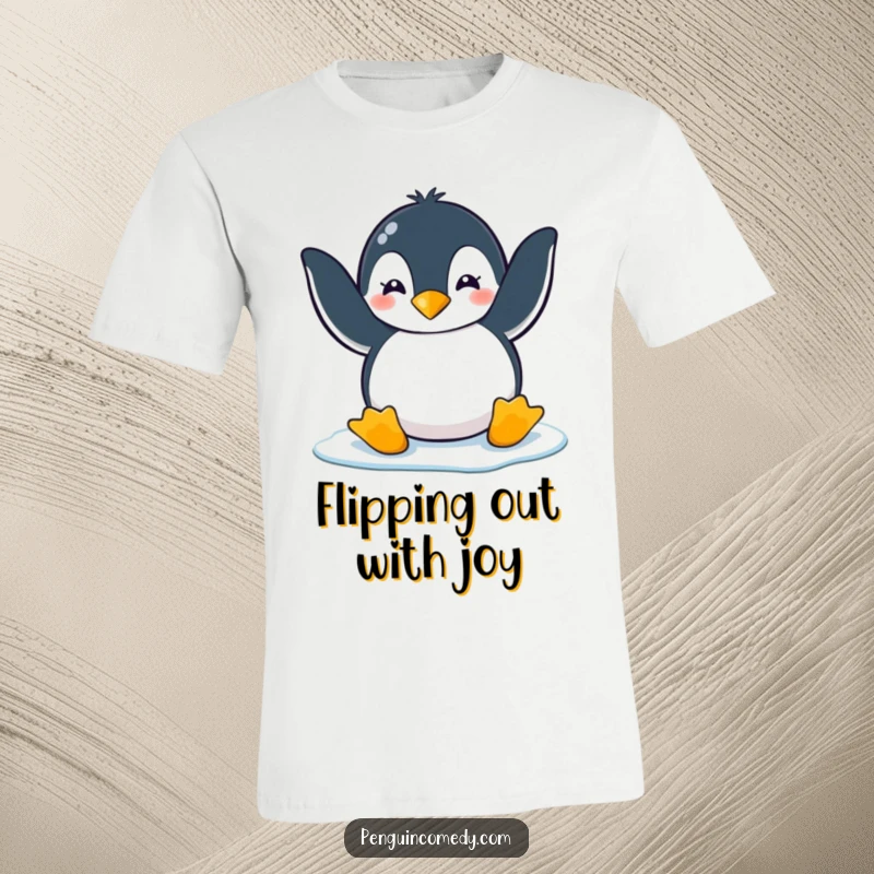 Funny penguin clapping happily with flippers on ice, a hilarious tee for a funny gift.