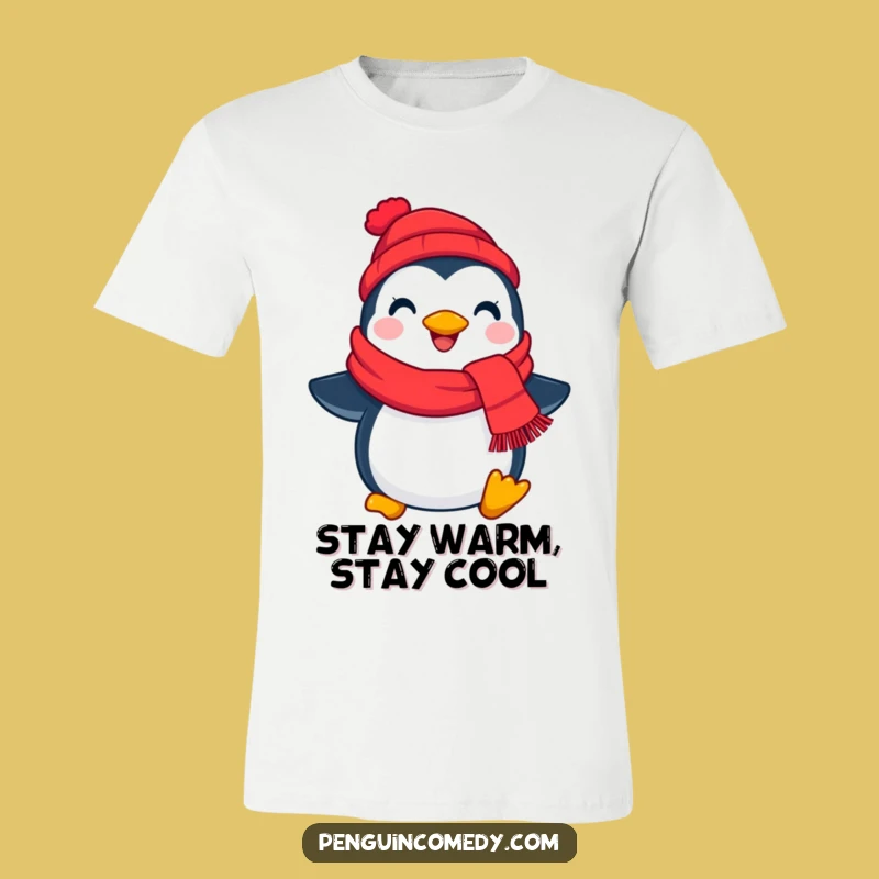 Funny Penguin Scarf T-Shirt: Cheerful Winter Bird, Awesome Graphic Tee!