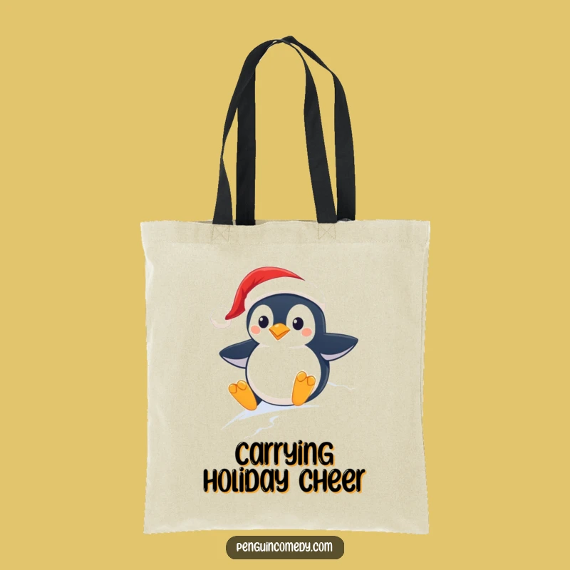 Funny Penguin Santa Hat Tote Bag: Carry Your Laughs, Perfect Christmas Haul!